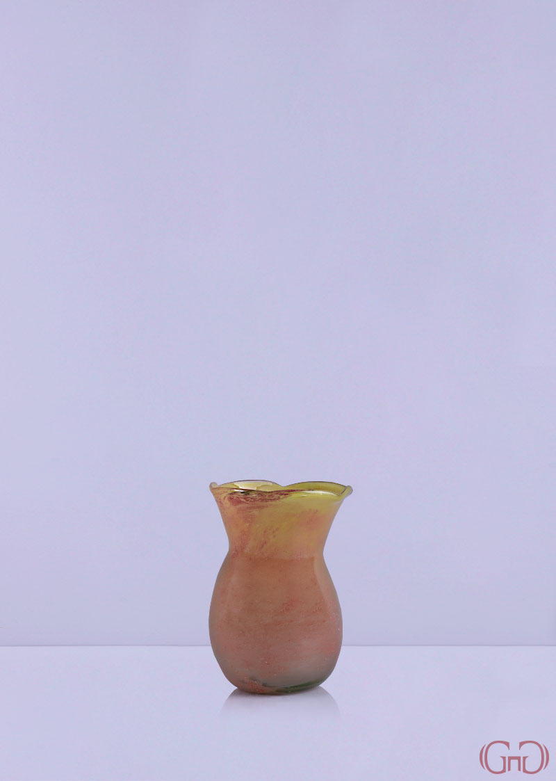 vase-glass-wide-flower-top-15CM-orange-yellow